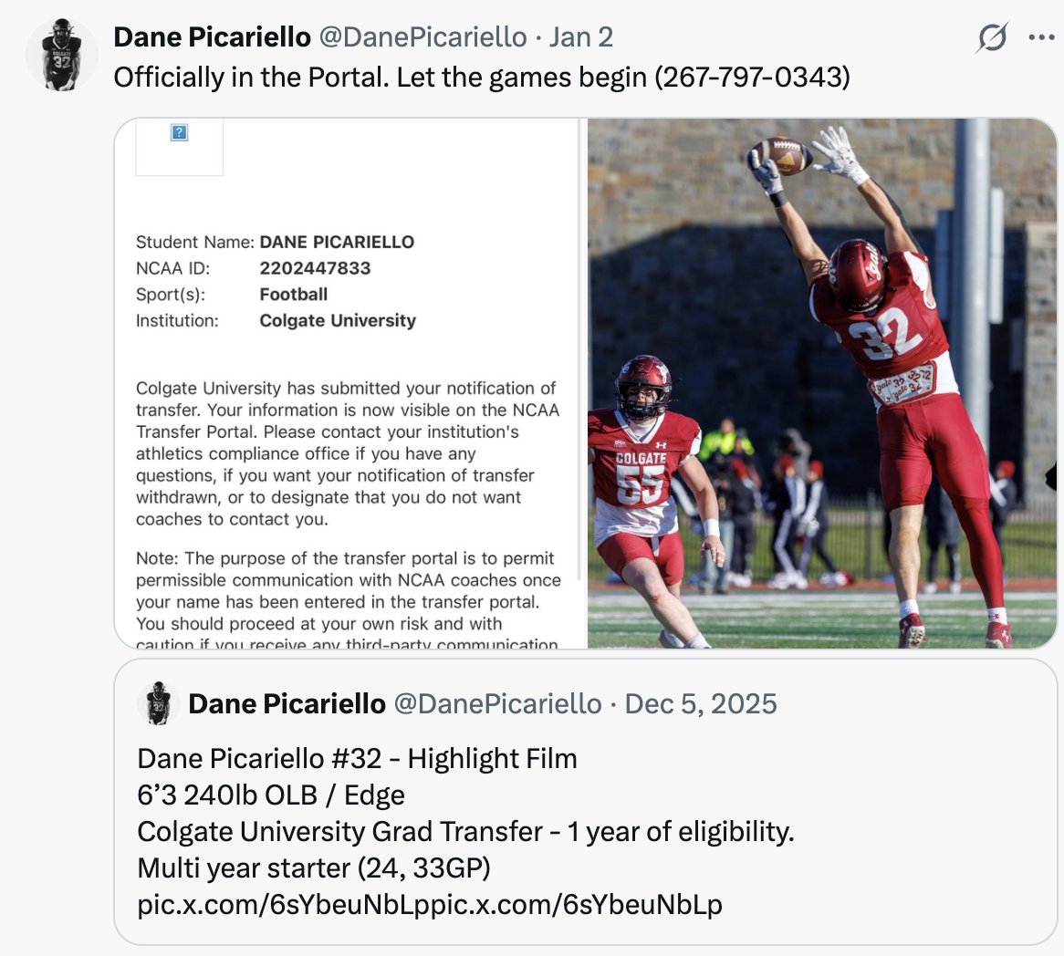 DavidGlennShow's tweet photo. Friend of the extended Glenn family, my PA roots.

Superb student-athlete. All-Patriot League honoree.

Definitely would consider #ACC options! 👊🏈👏 https://t.co/WfUsYMCP98