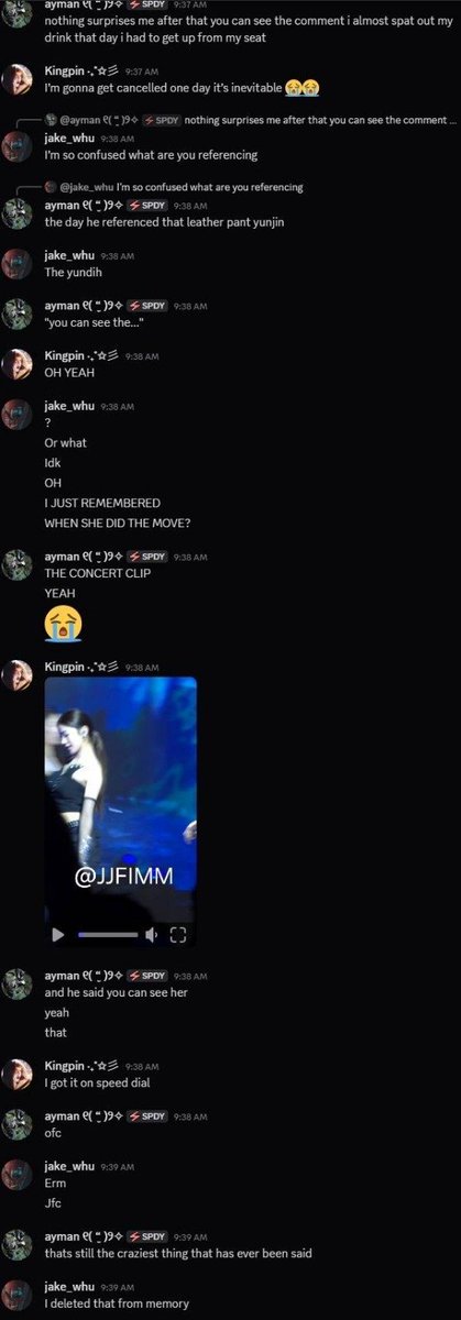ewchaewon's tweet photo. Here's my response  @Kingpinzx @yujinpilled @todayisayman @idekanymoregang

I'll post just a couple of screenshots since you've denied partaking in "private" discussions and I'm "targeting the wrong audience." I do have more if you'd like me to share with you.

I wanted to give you, Kingpin, the opportunity to accept responsibility and offer an apology. The fact that you claim that you're an innocent bystander is just mind-blowing. Shifting the blame when I'm calling YOU out is a...choice.

Screenshot 1:
Context: Referencing Yunjin's ECH leather attire.

todayisayman: "Oh yeah...you can see her..."
kingpinzx: "I got it on speed dial"

Screenshot 2:
Context: Yunjin in a tshirt. Making comments about choking the chicken/gooning and having Yunjin hold "it"

This is insane work, especially considering that an image of Yunjin was used as a reply when she was a minor.
----------------------------------------
I'm not sure how long you guys have been following LSF, but I won't call you FEARNOT because you simply don't deserve that title. I don't care if it's a one-off (or in your GC's example, multiple-offs); examples aren't just someone misspeaking, they're patterned behaviors.

I'm not referring to your "lazynots" GC. But thanks for outing yourself on that, I guess? You claim that the "lazynots" server was purged after discussions in which you felt uncomfortable, yet you also have another Discord server where you continue to objectify girls. Rules for thee, not for me, right?

Your friends push it into sexual territory. You're making jokes in that space that everyone clearly understands as sexual. You're a group of MEN in another GC that are egging each other on and normalizing explicit intent. 

Your argument of "but female FEARNOT do it too!!" is such a bad-faith deflection. It's especially telling to me when you lean on this argument and avoid the interrogation as to why your behavior feels threatening, invasive, or exhaustive to women in the first place. Even when you use the same verbiage, it's not the same. Men often back it by an assumed right to consume, comment on, or possess women. That context matters a lot.

Are there some bad actors on the female side? Sure, but women aren't collectively archiving images and clips and building inside jokes around explicit comments or having a member's exaggerated clip on "speed dial" and normalizing this. Females can cross the lines at times, but they're not backed by a patriarchal system that rewards objectification and ownership. Women aren't socialized to feel entitled to other women's bodies. Men feel they are. 

Why is this such an issue to me? The current issues within this platform are primarily related to Grok/AI and Twitter. I go back to my first paragraph. I'm not sure how long you've been fans, but we've been combatting people taking images of the girls out of context. What starts off as "you can see it" turns into manufacturing unrestrained imagery based on your contorted views of reality.