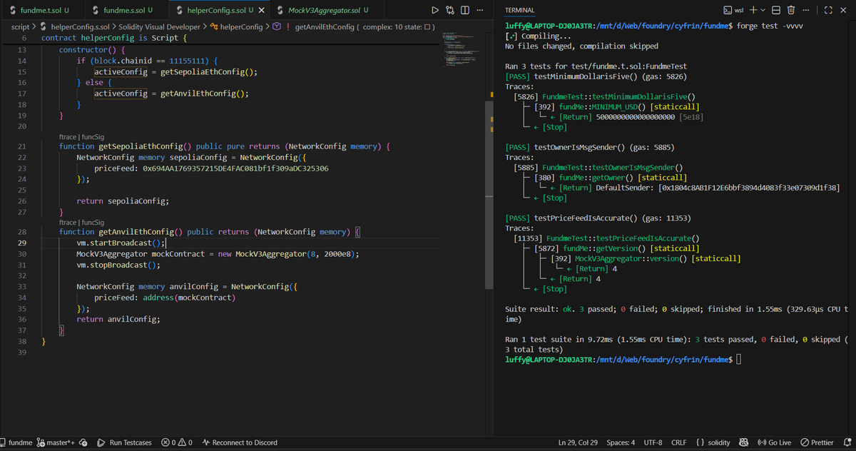 Bot_Er1's tweet photo. Learned a clean way to modularize configs so my contracts work across networks.
Deployed mock price feeds locally on Anvil to test. 
By @CyfrinUpdraft @PatrickAlphaC #web3 https://t.co/JRvjmAKuvI