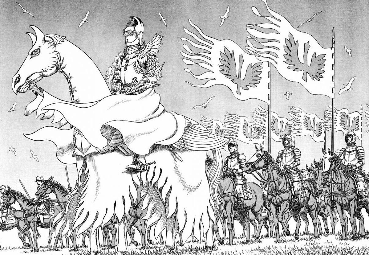 jaiytsu's tweet image. the concept of the Millennium arc is so metaphorical. Griffith is the writer of this arc, and I mean that literally. The mc of his own fairy tail.He manipulates the entire Midlands, and presents himself as the White Falcon. I love the biblical references to Griffith as the savior