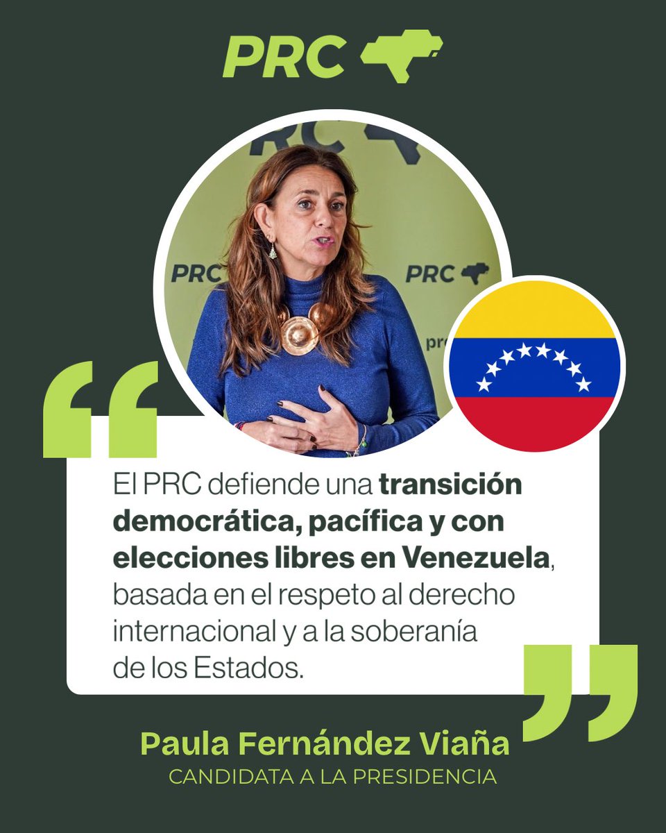 🟢 El PRC defiende una transición democrática y pacífica en #Venezuela, con elecciones libres y respeto al derecho internacional.

🇻🇪 Preservar la soberanía nacional y la estabilidad internacional es imprescindible #PRC

👉 prc.es/noticia/el-prc…