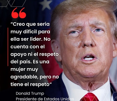forodebaires's tweet image. El presidente de EE.UU, en Mar-a-Lago, dejó claro que María Machado no está apta para el cargo.
"Creo que sería muy difícil para ella ser la líder.Ella no tiene el apoyo ni el respeto dentro del país.Es una mujer  agradable,pero no tiene el respeto".