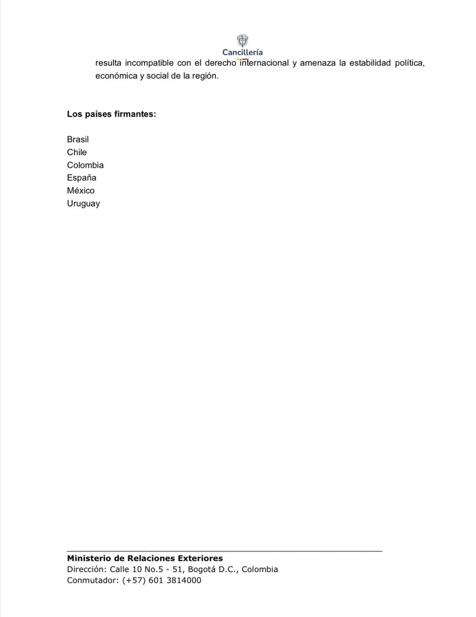 DapreCol's tweet image. Comunicado conjunto de Brasil, Chile, Colombia, México, Uruguay y España frente a los hechos ocurridos en Venezuela:

📄 cancilleria.gov.co/newsroom/news/…