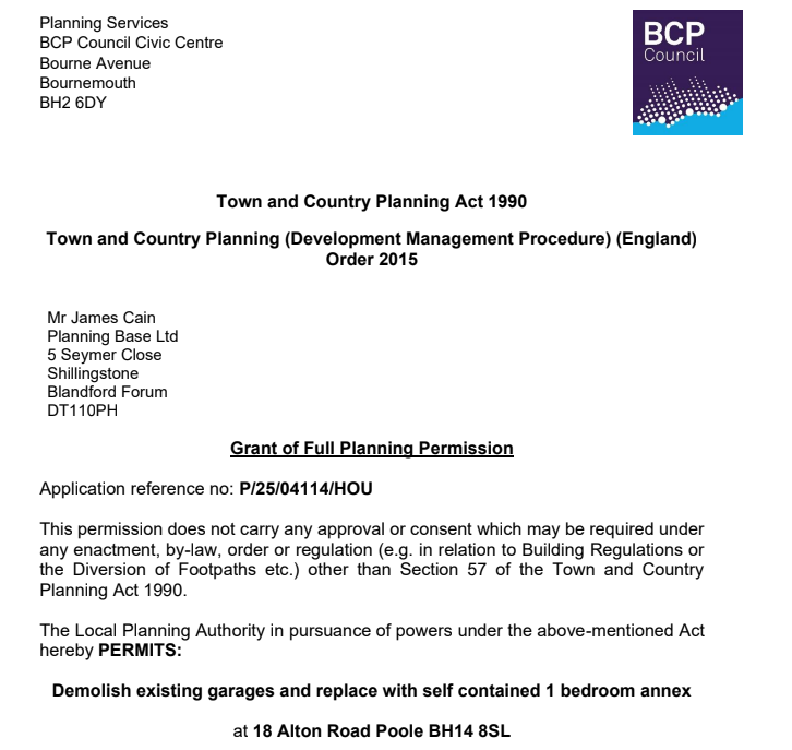 PlanningBase's tweet image. @planningbase ends 2025 with another approval - this time for new annexe in #Poole #Dorset. Robust justification provided to allow applicant to use new outbuilding as additional accommodation #annexeplanning #pooleplanning