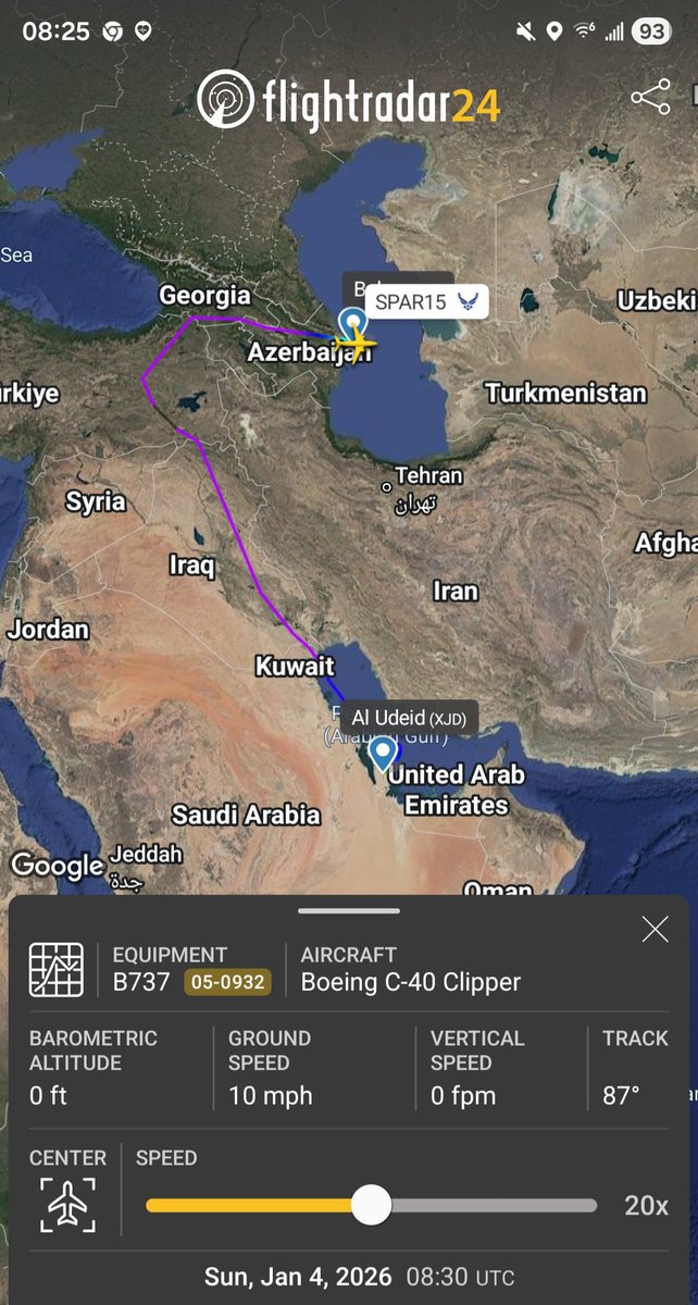 Borrowed7Time's tweet photo. USAF C-40 Clipper 05-0932 #AE189C as SPAR15 flew from Al Udeid AB to Baku earlier today. On board, a congressional delegation that met with Pres. Ilham Aliyev.
@sipjack1776 @Dinlas3 @LadyAstroJet https://t.co/b7vDk7n1sH