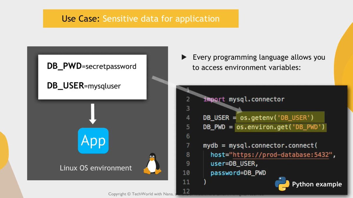Olalegacy11's tweet image. Day 3 of #100DaysofLearning, while refreshing my Linux, I ran into this again and thought to share.

Don’t hard-code configs or password
Instead, store them as environment variables &amp;amp; let your app read from the OS.
Same code, different environments. It’s safer &amp;amp; more flexible.