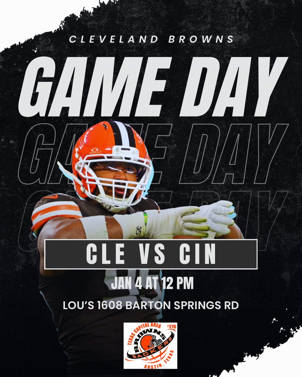 ATXBrowns's tweet photo. Is today the day @Flash_Garrett breaks the sack record by taking Joe Burrow down? We hope so. Join us at Lou’s one last time this season with something to cheer for on another lost season.  #Browns #CLEvsCIN #MylesGarrett #SackRecord #DawgPound https://t.co/53GCJXDyD9