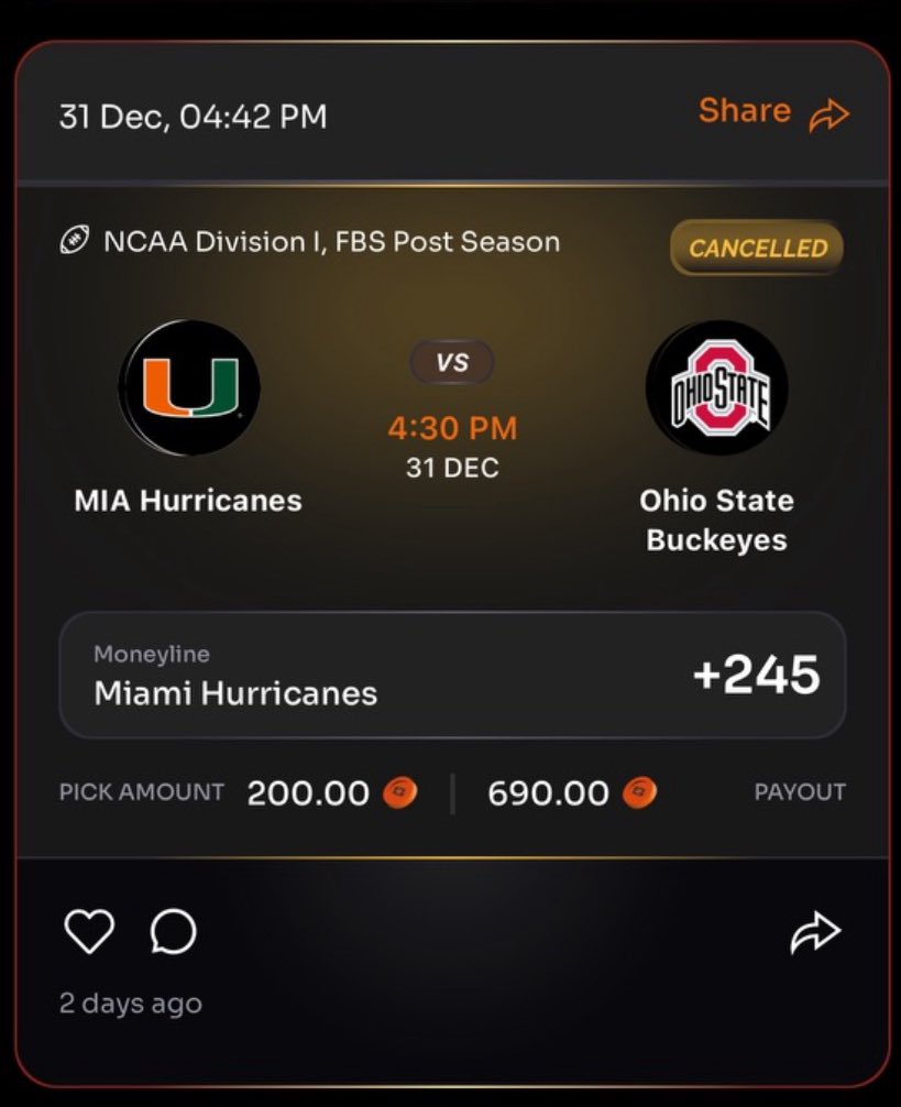 MrBryan1316's tweet photo. @Cmonch67 @way2elevated @rebetapp I’m having the same issue too. My 200$ bet for Miami hurricanes NCAAF for 690$ won but it didn’t payout. Stuck pending for 4 hours after the game ended. But my lost bet settled instantly. Would you like to reach out to me maybe talk things out. my discord is yessir13579 https://t.co/holZ0ZViLI