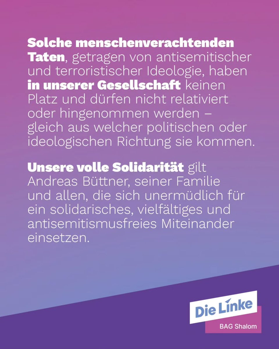 Wer sich wie <a href="/BuettnerAndreas/">Andreas Büttner</a> in diesen düsteren Zeiten mit Mut und beharrlichem Einsatz für jüdisches Leben in Deutschland, Demokratie sowie gegen Islamismus und Antisemitismus jeglicher Couleur einsetzt, wird angefeindet und bedroht.
Volle Solidarität mit ihm und seinen Lieben!