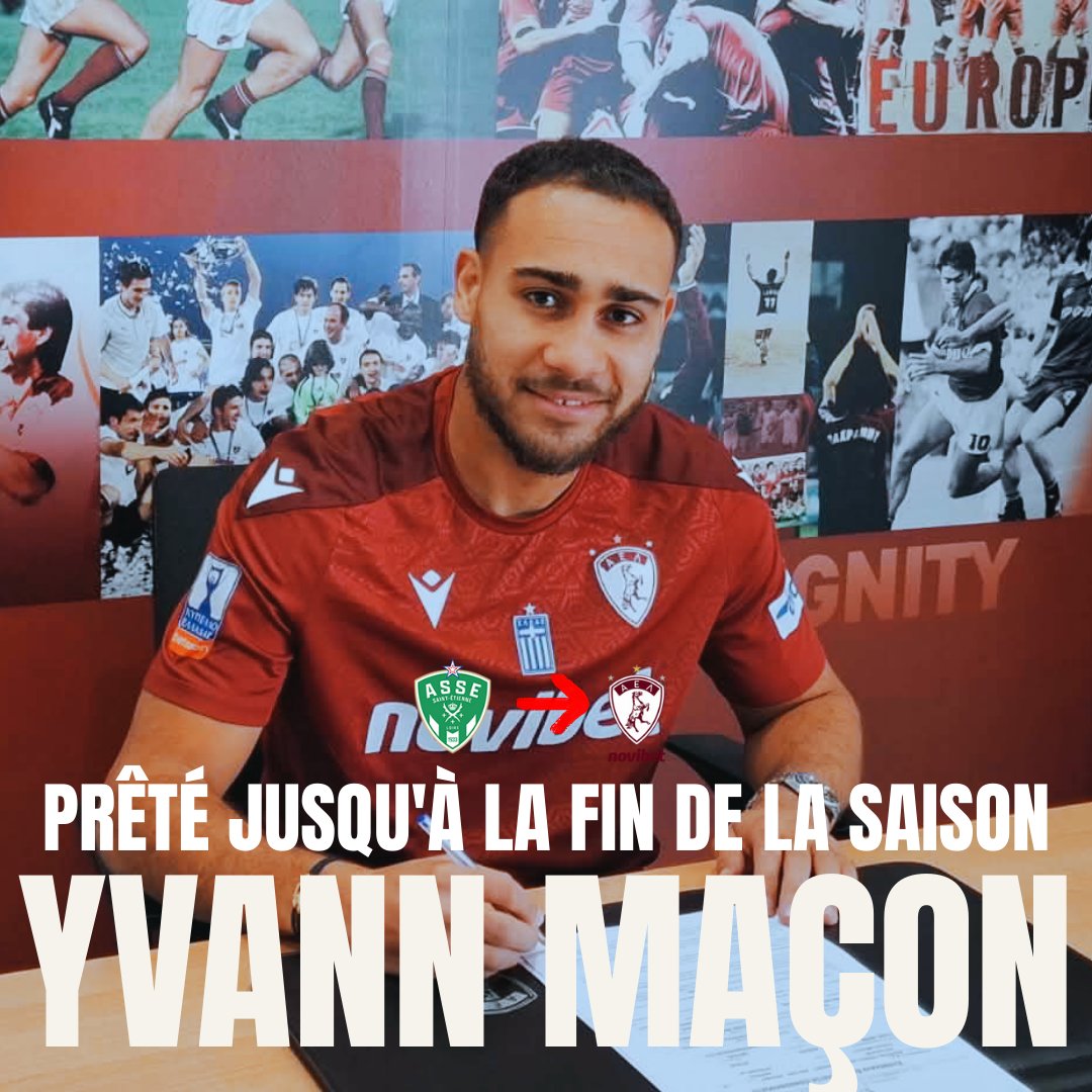 TRIBUNESTE42100's tweet image. #MercatoASSE ⎜C’est officiel : Yvann Maçon est le premier joueur à quitter le Forez cet hiver. Le latéral stéphanois est prêté jusqu’à la fin de la saison au club grec de AEL FC.

#ASSE ⎜#TribuneStephanoise