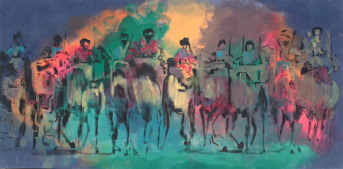 لوحة للأستاذ عبدالله التمامي، وهو فنان تشكيلي سعودي تميز بأعماله المتنوعة في التجريب، والاستخدام لمفردات التراث والنقوش والزخارف.