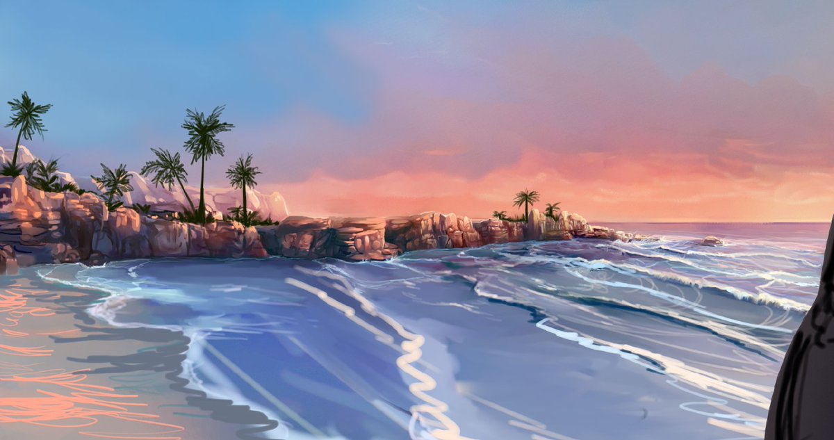 A WIP of Executor beach scene c: Little part in the far background, but working on getting that water all painted in now. coming along nicely so far!