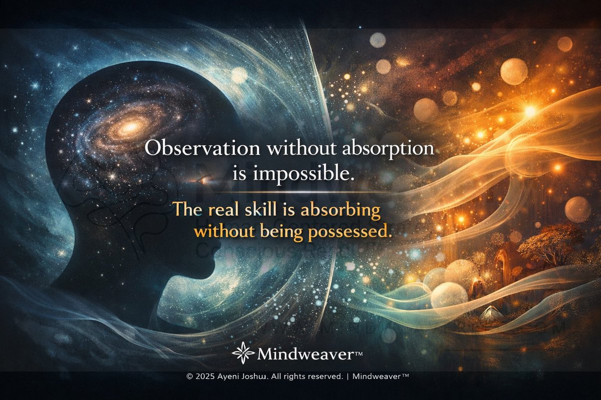 X_MindweaverLLC's tweet photo. Most people think they’re observing their lives.
They don’t realize how much they’ve already absorbed.

Mindweaver™ is a space for those ready to notice what has already shaped them—without judgment, pressure, or performance.

If you’ve ever felt affected without knowing why, you’re already closer than you think.

#mindweaverllc 

Title search : Mindweaver™ Reach Teach | Why Observation Always Absorbs

https://t.co/VvKKDqbqvl