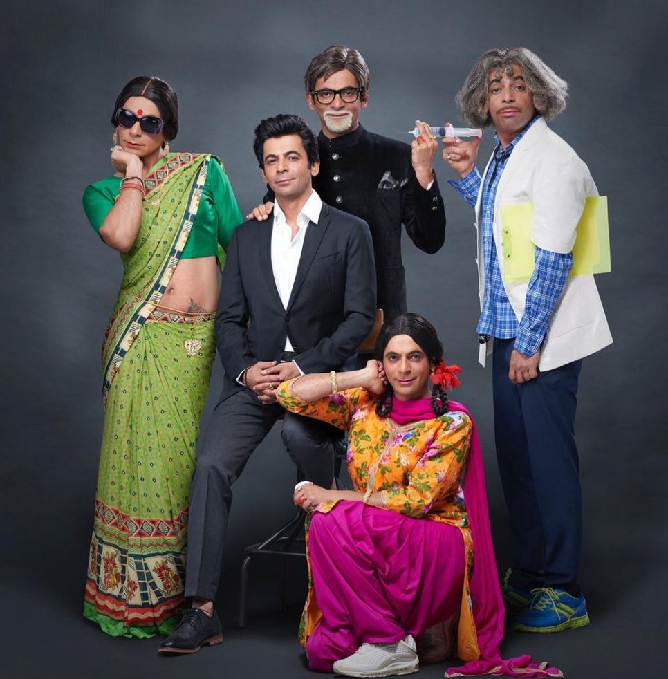 Salman Khan, Shah Rukh Khan, Amitabh Bachchan, Gutthi, Kapil Dev, Dr. Mashoor Gulati, Aamir Khan, Gulzar, Navjot Singh Sidhu, Santosh Bhabhi, and many more characters.

All of these roles are nailed by <a href="/WhoSunilGrover/">Sunil Grover</a>, such a LEGEND.🙌
