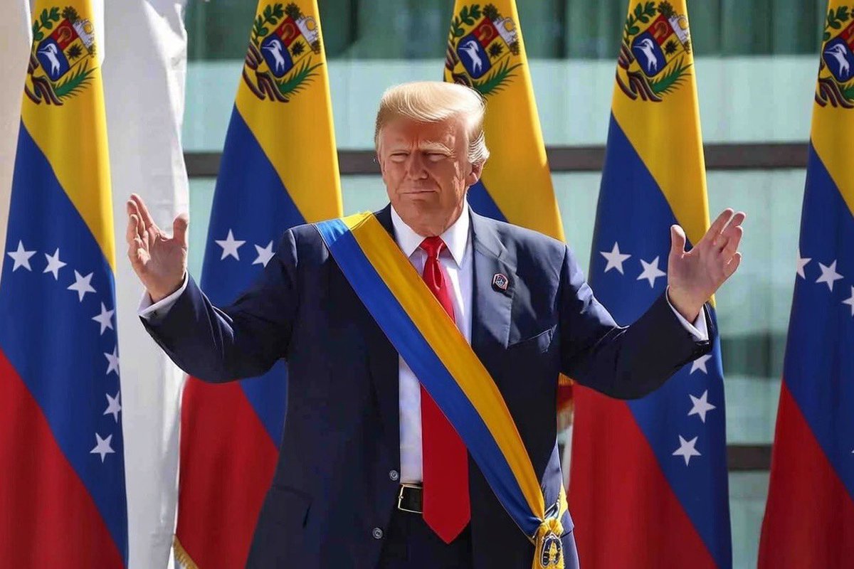 Kalshi's tweet image. BREAKING: 4% chance Trump ends up leading Venezuela by himself