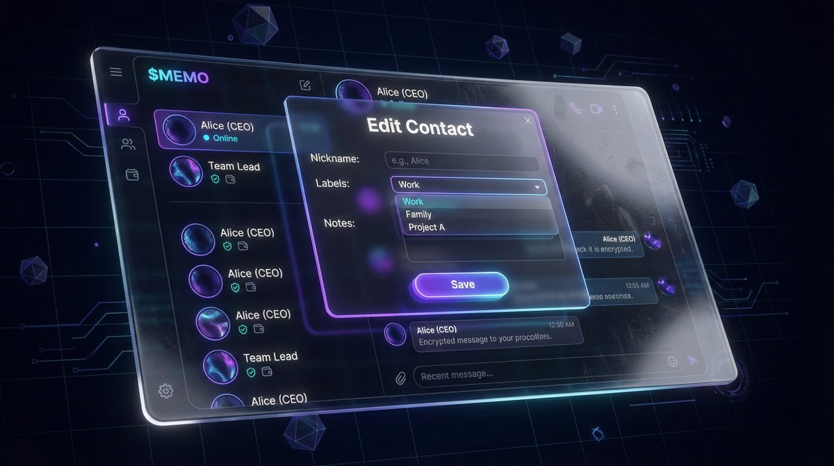 MemoOnSol's tweet image. Tired of guessing who 7Av...9zX is? 

Introducing Contact Nicknames &amp;amp; Labels on $MEMO Enterprise, our private messenger. 

✅ Rename wallets to "Alex (CEO)" or "DAO Treasury" 
🏷️ Tag contacts with "VIP", "Team", or "Client"