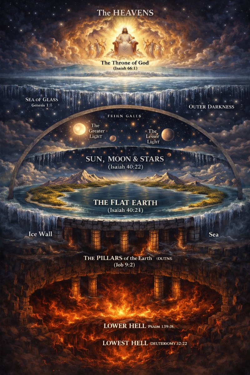 🚨‼️If you take the Bible literally, and I do, then your view of reality will not look like a NASA press release or a Hollywood planetarium show. It will look far more ancient, far more ordered, and far more terrifying. This image is not meant to satisfy modern science. It is