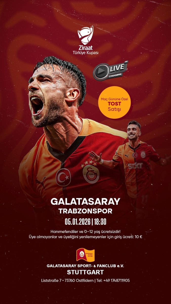 Ziraat Türkiye Kupası 
Galatasaray - Trabzonspor 
💛❤️

<a href="/GalatasaraySK/">Galatasaray SK</a> 
<a href="/TayfunBozkus/">Tayfun BOZKUŞ</a>