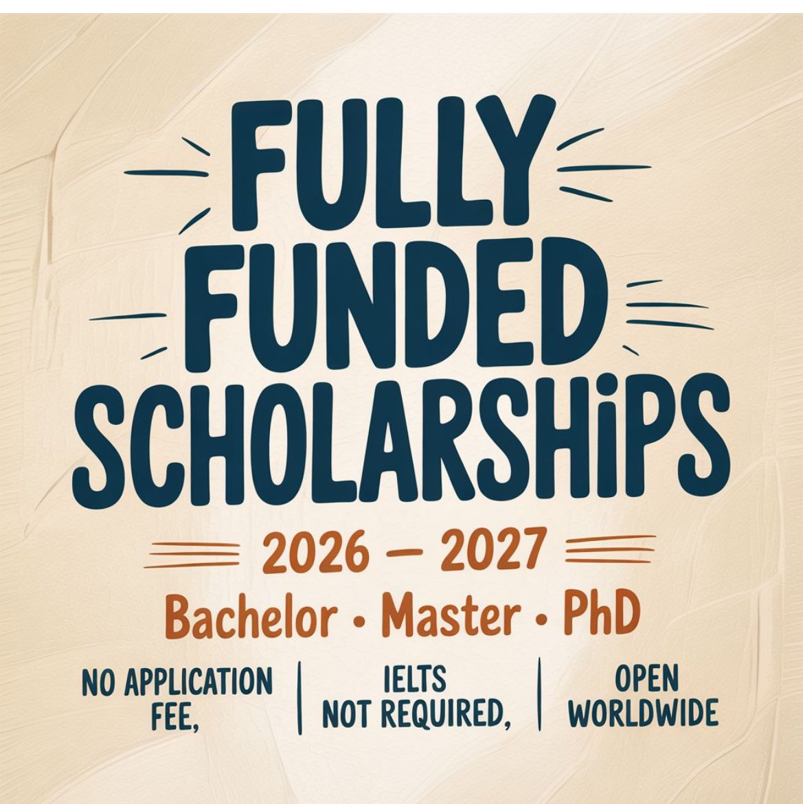 FULLY FUNDED SCHOLARSHIPS IN 2026. 

1. British Council STEM Scholarships In UK 2026-27 (Fully Funded)
lnkd.in/gmHDKg3q

2. Simon Fraser University Scholarships In Canada 2026-27 (Fully Funded)
lnkd.in/gCBpXzZF

3. Charles University Development Scholarship In The