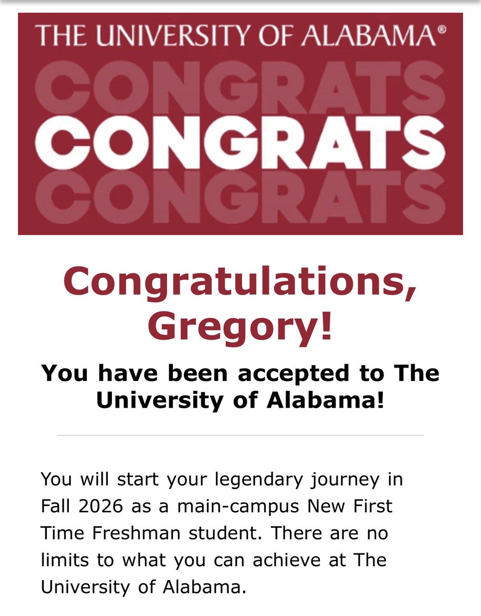GregoryJack42's tweet photo. #AGTG Blessed and Honored for the opportunity to continue my Parents’ &amp; Family’s legacy at the University of Alabama…BUT destined to create MY own footprints on MY Journey!! 👣 

@Moni2424
@GJackson24 
@Tonjanita
@Kolton01438968 https://t.co/lgto9Kvsvw