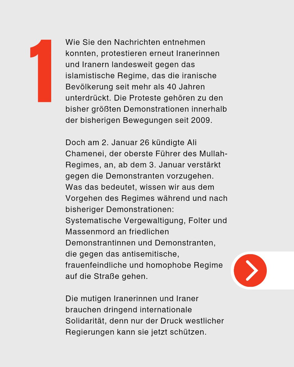 FrauenfFreiheit's tweet photo. Seit Tagen demonstrieren Iranerinnen und Iraner landesweit gegen das Regime, das sie seit mehr als 40 Jahren mit brutaler Gewalt unterdrückt. Da der oberste Führer des Regimes, Ali Chamenei, gestern auf X angekündigt hat, erneut gegen die Bevölkerung vorzugehen, sollte die https://t.co/xWmikoPVO1