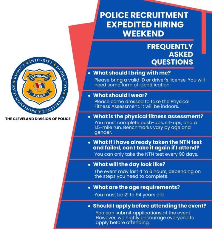 CLEpolice's tweet image. Looking for more than a job? Find your purpose with the CDP.

🚓 Hiring Event | Jan 9–11, 8 AM–1 PM
📍 601 Lakeside Ave, @CityofCleveland  

Start the hiring process, ask questions, and take the first step toward a meaningful career serving your community.