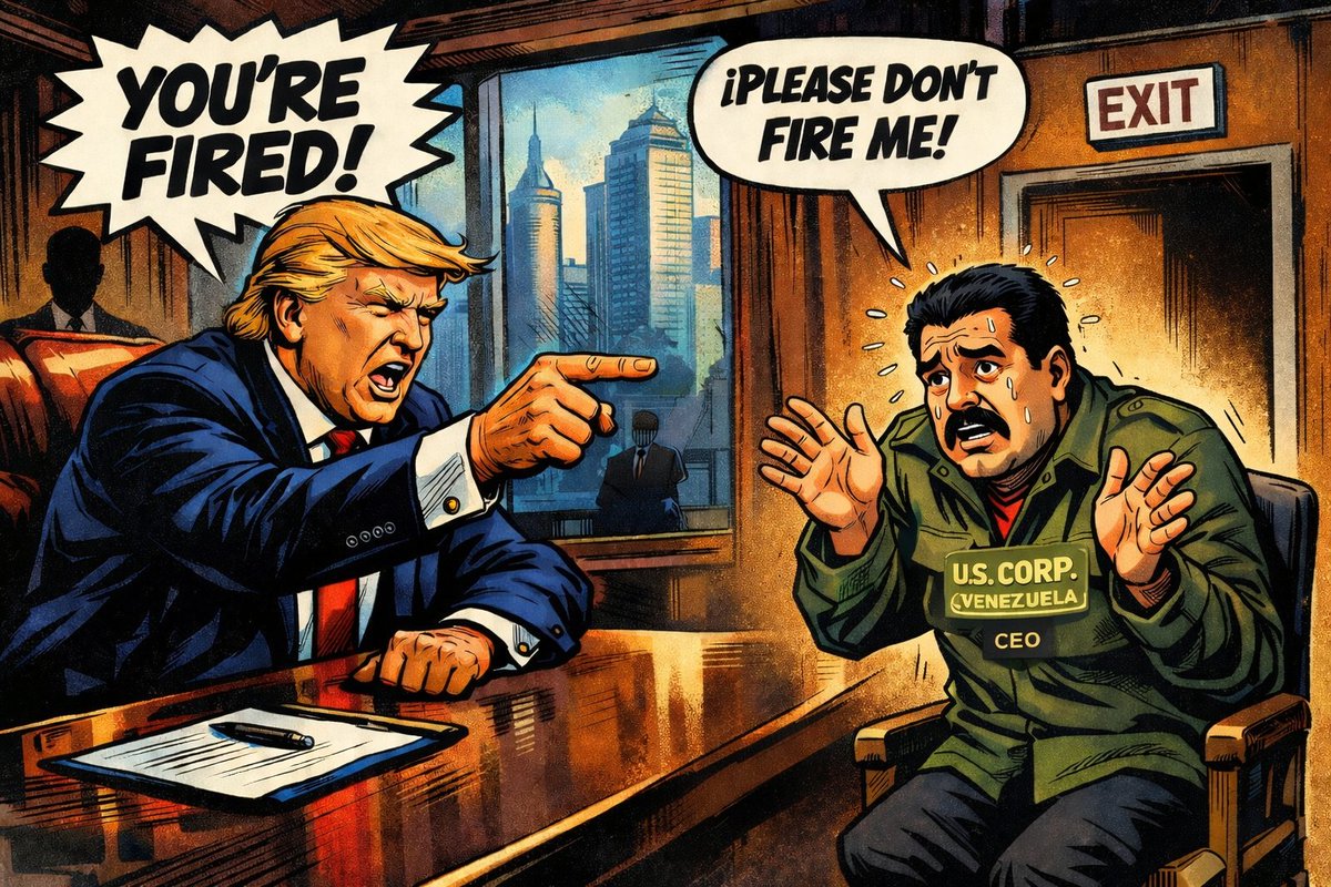 McduckDigital's tweet photo. 🚨 BREAKING 🚨
When the “CEO”
❌ bankrupts the country
❌ exports millions of people
❌ calls failure “success”
The boardroom moment is inevitable.
👉 YOU’RE FIRED.
🧳🚪
#Maduro
#Venezuela
#YoureFired
#RegimeFailure
#MemeWar
#GlobalPolitics
#CurrentEvents https://t.co/4h3AHJJYZ8
