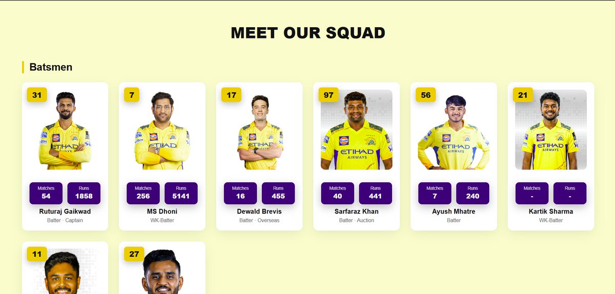 bishalcodes's tweet photo. Built a CSK Fan Page Website 
Tech Stack : HTML | CSS | JavaScript (basic)
Implemented responsive layouts.
Player profiles &amp; match sections.
Clean UI inspired by official page.
This is part of my continuous learning journey in web development. 
#buildinpublic #coding
#WebDev https://t.co/j3XrA6BiiI