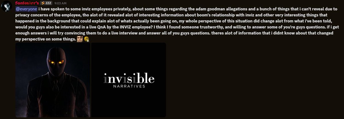 dariusXDPrime's tweet image. Skibidi toilet Youtuber "santosarr" has been talking to some invis employees, claiming his perspective on the situation changed. But, did it change into the good or bad..? (if u see this, pls do that live interview) #SKIBIDITOILET #BringBoomBack