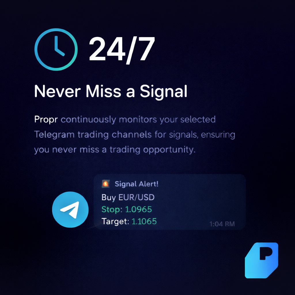 ProprSupport's tweet image. Missing telegram trading signals? Price moving too fast before you can place a trade?

Copy your favourite telegram trading channels with Propr and never miss a signal again.

Extended free trial currently available, check out propr.live 👀
