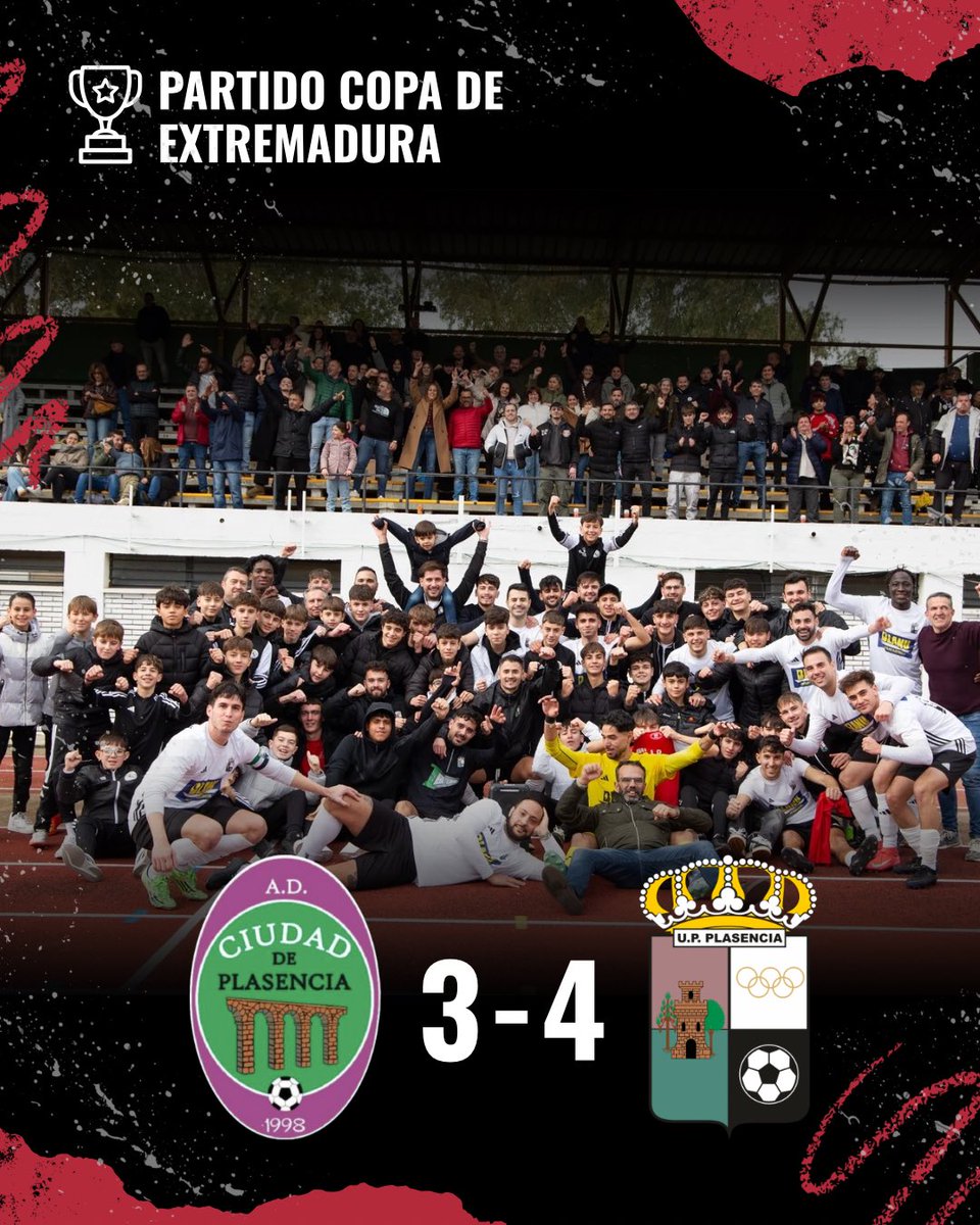 ESTAMOS EN LA FINAL💪🏼
Hemos conseguido el pase a la final de la Copa de Extremadura tras vencer al A.D. Ciudad de Plasencia en una semifinal muy complicada y llena de emoción.
Un partido exigente que sacamos adelante con trabajo, esfuerzo y compromiso hasta el último minuto.🤍🖤