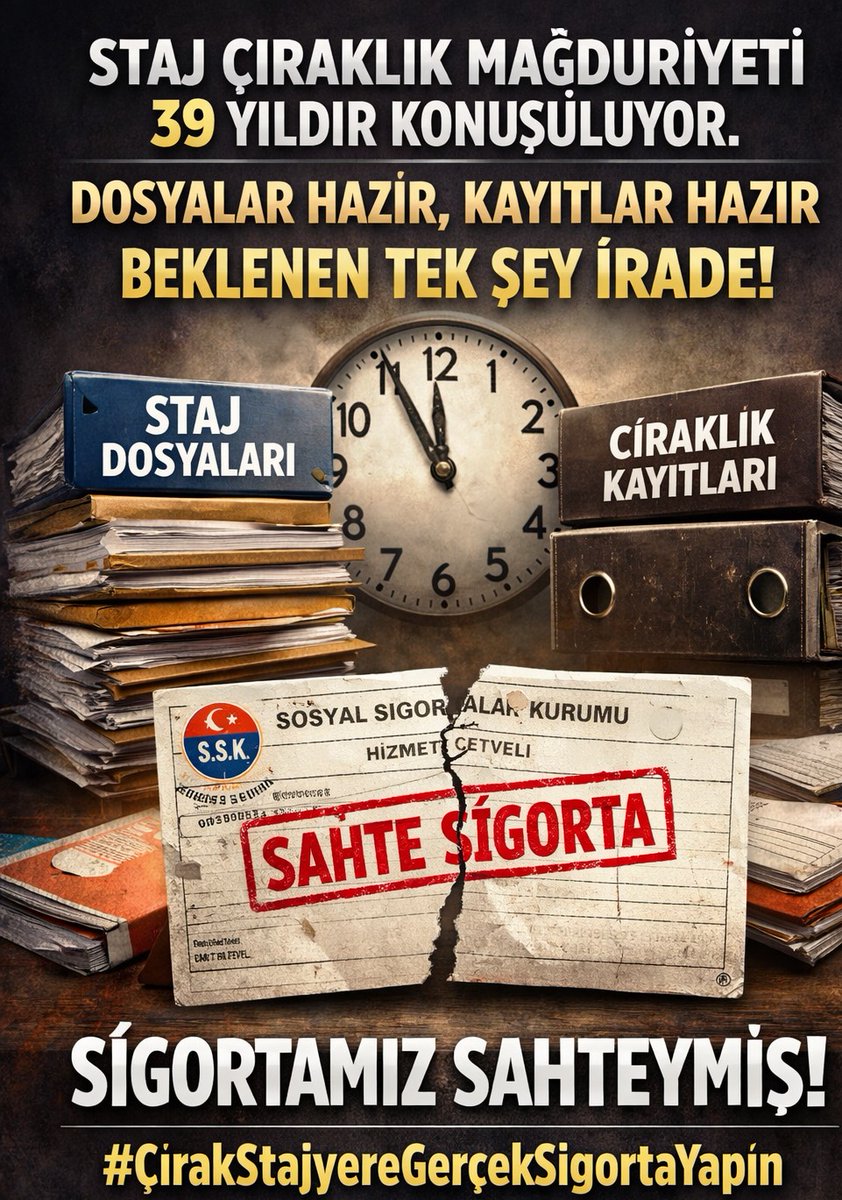 omerayiran's tweet photo. "Staj çıraklık mağduriyeti 39 yıldır konuşuluyor. Dosyalar hazır, kayıtlar hazır. Beklenen tek şey irade."

Sigortamız Sahteymiş
#ÇırakStajyereGerçekSigortaYapın https://t.co/hwPkse5iCs