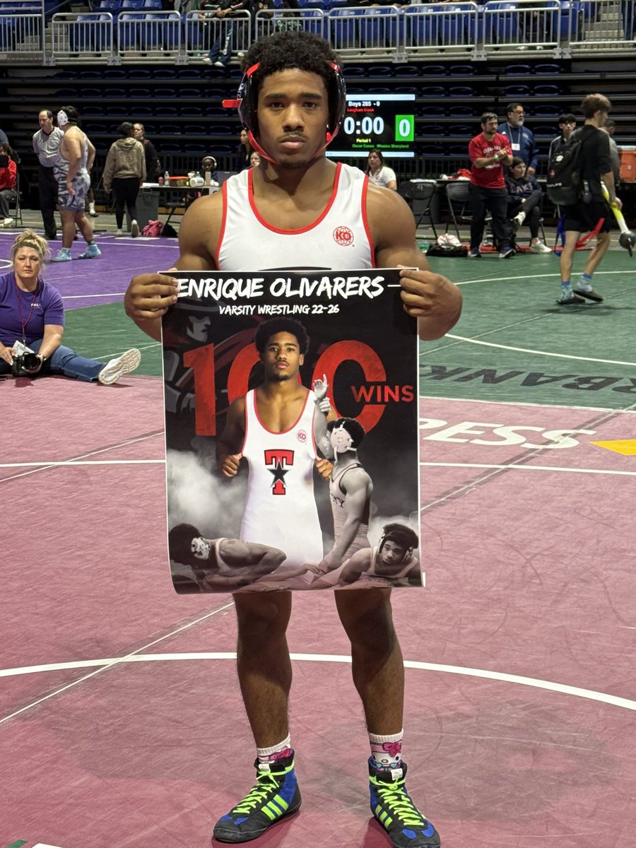 Enrique Olivarers just got his 100th win in the CFISD finals. He’s Terry High first ever wrestler to reach 100 wins. He also became Terry High first CFISD Champion. Beating another undefeated wrestler. Enrique is now 28-0 for the season. #neverseenuscoming