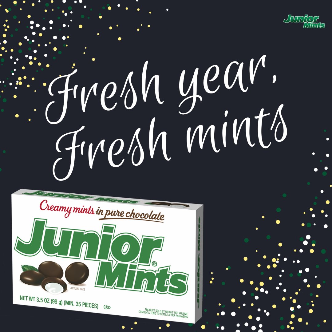 JuniorMints's tweet image. A fresh year brings fresh mints! Enjoy some Junior Mints this new year! #JuniorMints #ChocolateMint #NewYearTreats