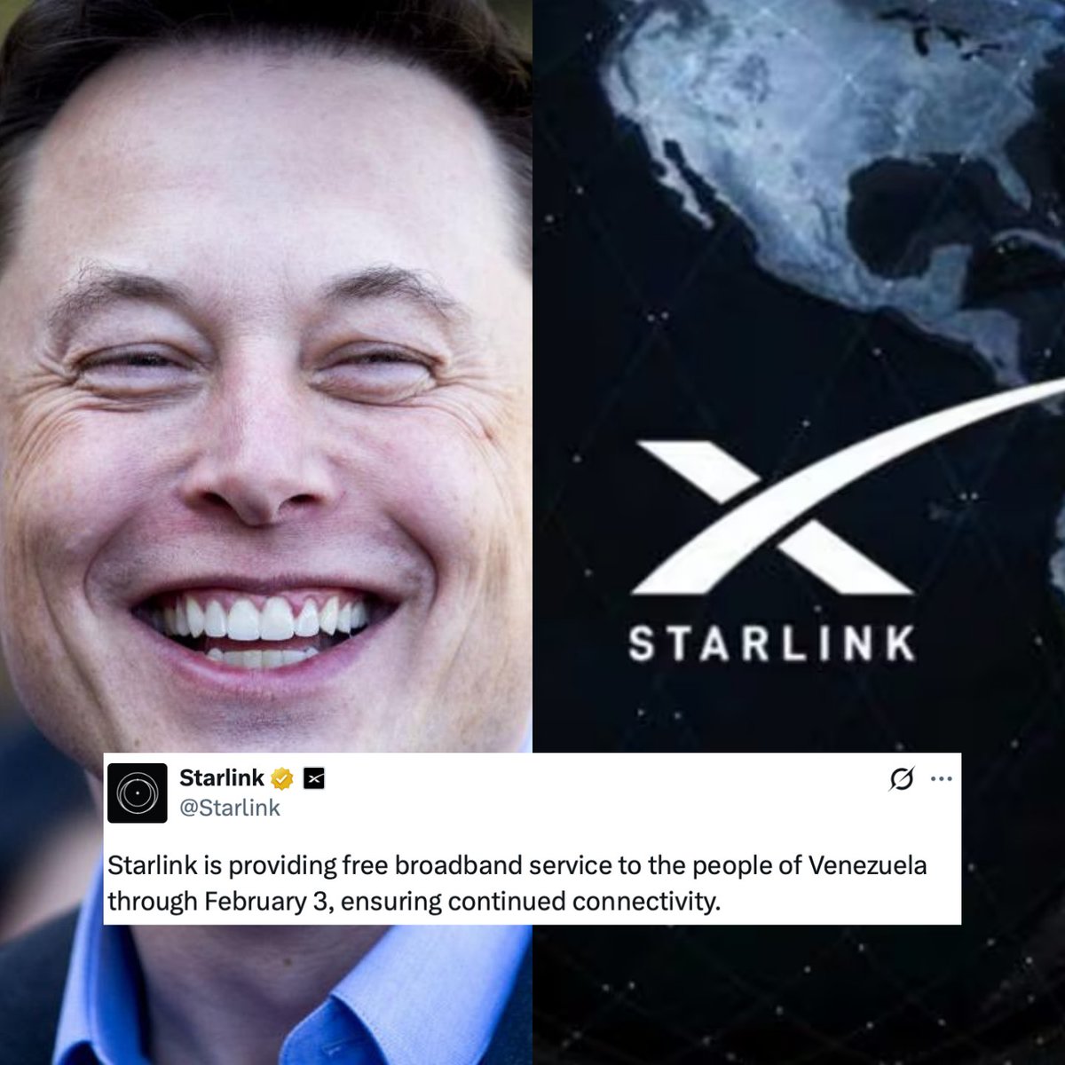 🚨Starlink anuncia que ofrecerá internet gratis en Venezuela hasta el 3 de Febrero.