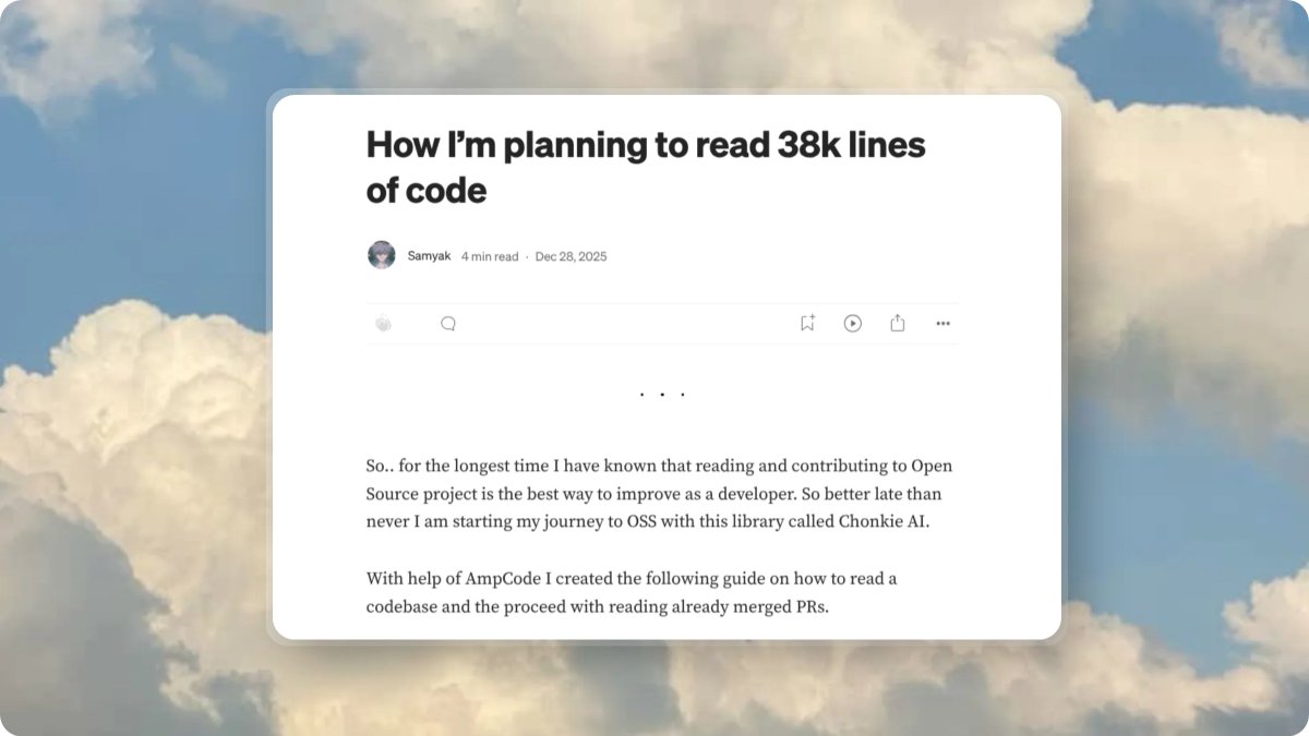 this week in review (week #1 2026)

> going through <a href="/ChonkieAI/">Chonkie</a> codebase to understand how chunking libraries work.
> recorded 5th EP for deeptech podcast.
> got back to working out.