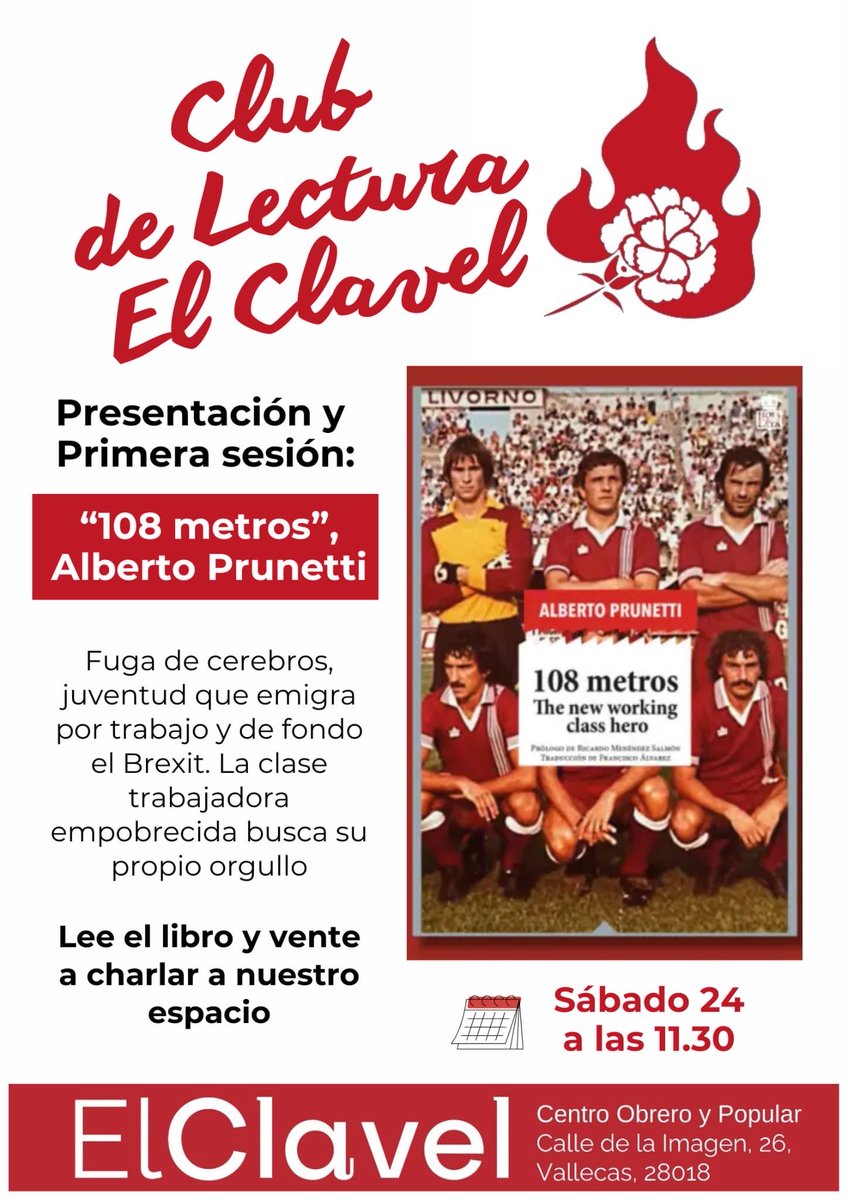📚 Si tu propósito de año nuevo es leer más… tenemos buenas noticias!

Este sábado 24 a las 11:30h empezamos nuestro club de lectura.

Te esperamos comentar el primer libro que leeremos: “108 metros”, de Alberto Prunetti.

El club se reunirá de manera mensual, ¡ven y conócelo!