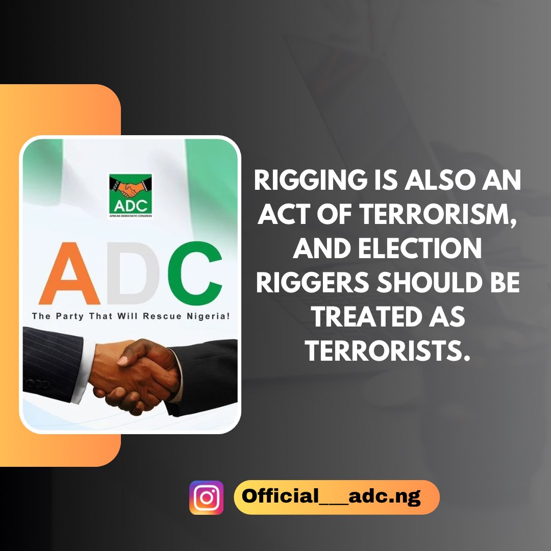 <a href="/officialABAT/">Bola Ahmed Tinubu</a> Rigging election is an act of terrorism, election riggers should be treated as terrorist.