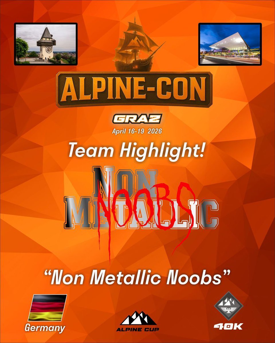 TheAlpineCup's tweet image. Shining their way to the Alps – no actual metallics needed!   

The Non Metallic Noobs are locked and loaded for ALPINE-CON. 

Their armies are painted with pure NMM glory: razor-sharp highlights, glossy reflections, and zero real metal paints. Prove that skill beats shortcuts!