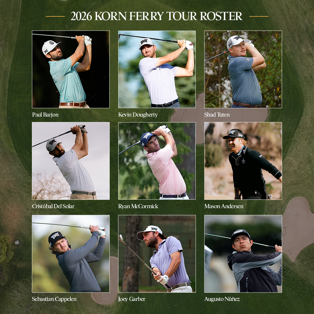 pxg's tweet image. 📣 Roll Call  📣

Our roster of @KornFerryTour Players is ready to kick butt and takes names in 2026!
#PXG #PXGTroops