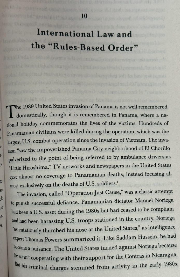 NathanJRobinson's tweet image. The invasion of Panama was an important watershed in the erosion of international law by US presidents. It set a terrible precedent that the US can just seize a foreign head of state by force if it wants someone else to rule the country. Trump is following in Bush's footsteps.
