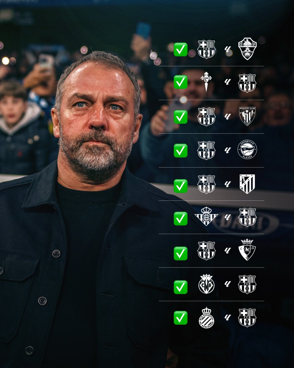 FCBarcelona's tweet image. 𝐅𝐥𝐢𝐜𝐤 𝐝𝐨𝐞𝐬 𝐢𝐭 𝐚𝐠𝐚𝐢𝐧 🧠📈
9️⃣ straight wins in LaLiga