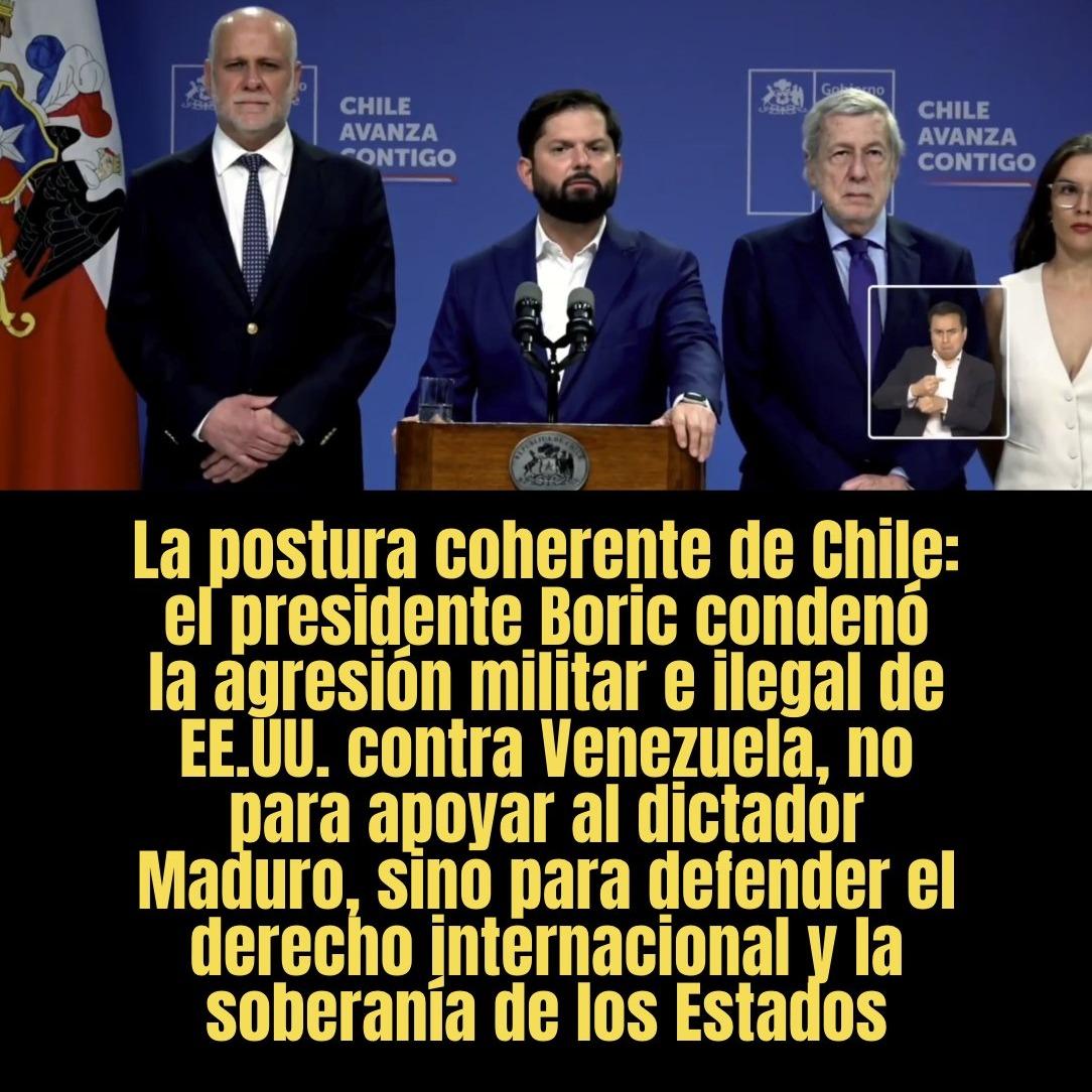 Gatablanca87's tweet image. No se equivoque: la postura de Boric no respalda a Maduro, sino que rechaza el uso de la fuerza militar contra cualquier Estado y defiende el derecho internacional!!