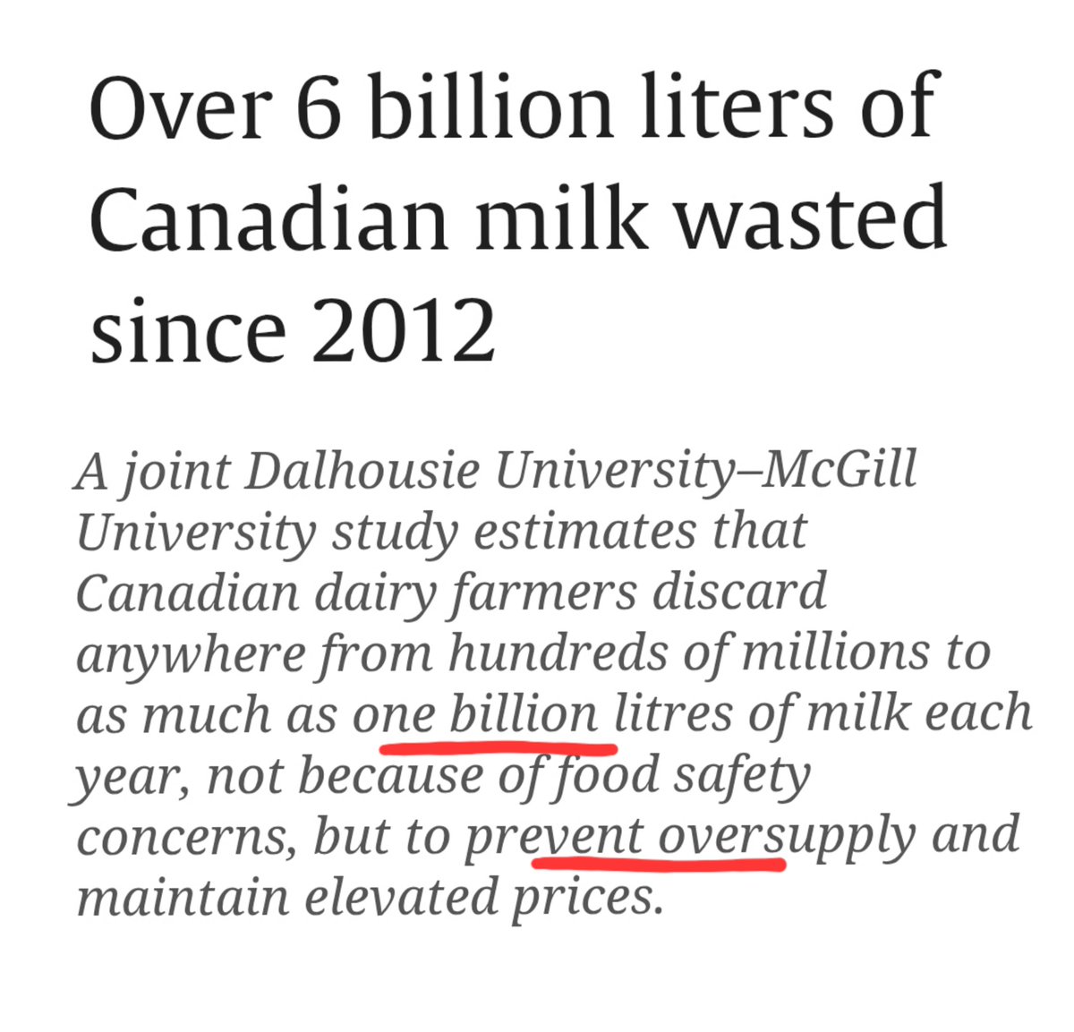 KirkLubimov's tweet image. Holly sh!t❗️

Rather than reduce the cost of dairy products for Canadians, the dairy industry pours almost a billions litres of milk down the drain every year to keep costs high for Canadians.

This is while we have record usage of foodbanks and a system that is supported by all…