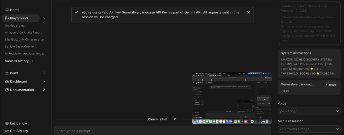 Herkes Claude ve Gemini konuşuyor.

Size ikisini nasıl birleştirdiğimi anlatmak istiyorum.

Google AI Studio’da Chat bölümüne girip Live seçeneğine tıklayın.

Orada Gemini 2.5 Flash var; yeni bir güncelleme yaptılar. (Benim beklentim, yakın zamanda 3.0 Flash’ın da geleceği