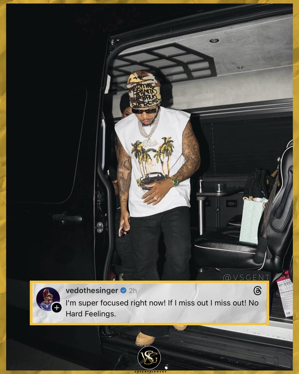VSG_ENT's tweet photo. @vedothesinger There is nothing wrong with missing out, STAY FOCUSED 💪🏽! #vedo https://t.co/OF1yG79K47