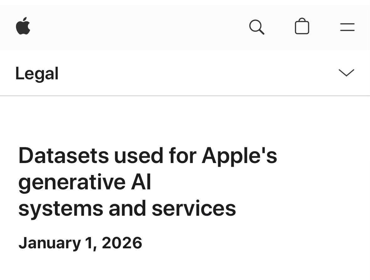 ajrgd's tweet photo. Big news: Apple just quietly published (1 Jan) a webpage describing the training data used for their gen AI

This legal document is for compliance with the California Generative Artificial Intelligence Training Data Transparency Act.

🍿 Fascinating insights. Highlights:

"Apple trains generative AI models using a mixture of data that includes publicly available data, including publicly available information crawled by Apple’s web crawler Applebot, data licensed or purchased from third parties, open-sourced data, data obtained through user studies, and synthetic data."

"Applebot does not crawl data from websites that require login credentials or that are protected by a paywall. Applebot respects standard robots.txt directives"

"Data sets for model training include both data from the public domain and data subject to intellectual property rights. For example, data used to train generative AI models includes data that has been directly licensed to Apple and data made available pursuant to licenses, such as common open-source licenses, that permit use of the data in the development of generative AI systems."

"Apple does not use our users’ private personal data or user interactions when training our foundation models. Additionally, for content publicly available on the internet that has been crawled by Applebot, Apple takes steps to apply filters to remove certain categories of personally identifiable information, such as social security and credit card numbers, from training data."

"Apple filters web-crawled data and publicly available datasets both at the time the data is crawled or imported and also as a part of post-acquisition processing prior to training. The data is managed both to limit the use of low-quality data and to remove content that is undesirable or unsafe. For example, Apple performs quality filtering and plain-text extraction on data crawled by Applebot, including safety, profanity, inappropriate content, spam, financial data, and quality filtering using heuristics and model-based classifiers, global fuzzy de-duplication using locality-sensitive n-gram hashing, decontamination against common pre-training benchmarks, and filtering against benchmark datasets. Different techniques are used to filter datasets, including manual and algorithmic ranking of content, use of heuristics, and use of machine learning models."

"Apple has been collecting textual data for training since 2018 and image data for training since 2020. Data collection remains ongoing."

"Apple uses generated text, images, audio, and other content to supplement datasets containing real-world data. This category of data is used to enhance the other corpora, including synthetic image caption data, question-answer pairs, and language data. Apple also uses synthetic data generation for post-training, including supervised fine-tuning."

I wonder what happens with respect to the Google-trained Apple LLM model.

This document was discovered by Epi Internet Intelligence (@epiapp).