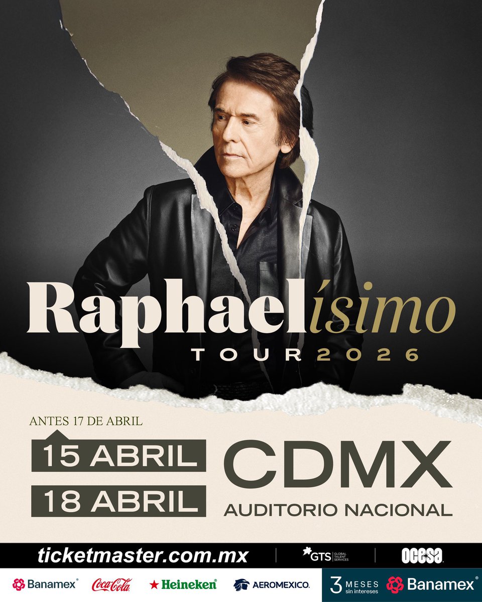 Ciudad de México, estáis preparados para cantar, emocionarse y vibrar con <a href="/RAPHAELartista/">𝗥𝗔𝗣𝗛𝗔𝗘𝗟</a> en dos noches que serán históricas?? 

🗓️ Cuándo? 
       15 y 18 de abril

📍Dónde? 
      <a href="/AuditorioMx/">Auditorio Nacional</a> 

No esperes más y hazte ya con tus entradas aquí:
raphaelnet.com/gira/