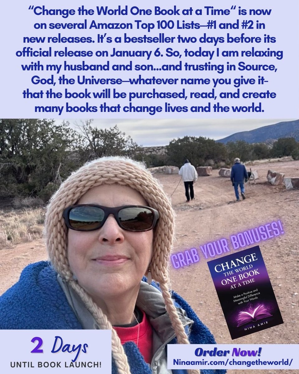 I’ve got very little left to do for my virtual book tour. Today, I will rest…mostly. I will enjoy time with my husband and son. 

Order a copy of my new book, “Change the World One Book at a Time” and get two valuable bonuses: ninaamir.com/changetheworld/