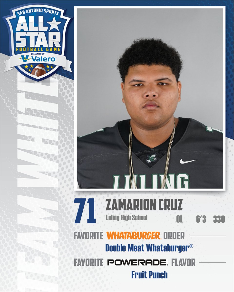 SA_Sports's tweet photo. Congratulations on being chosen for Team White for the San Antonio Sports All-Star Football Game presented by @ValeroEnergy! Mark your calendars for January 10 to see them play in the Alamodome. 🏈 

#SASAllStarGame @IsraelSoto23 @Cruzzamari94989 @braddockGa28415 https://t.co/zaXsHr4Gu0